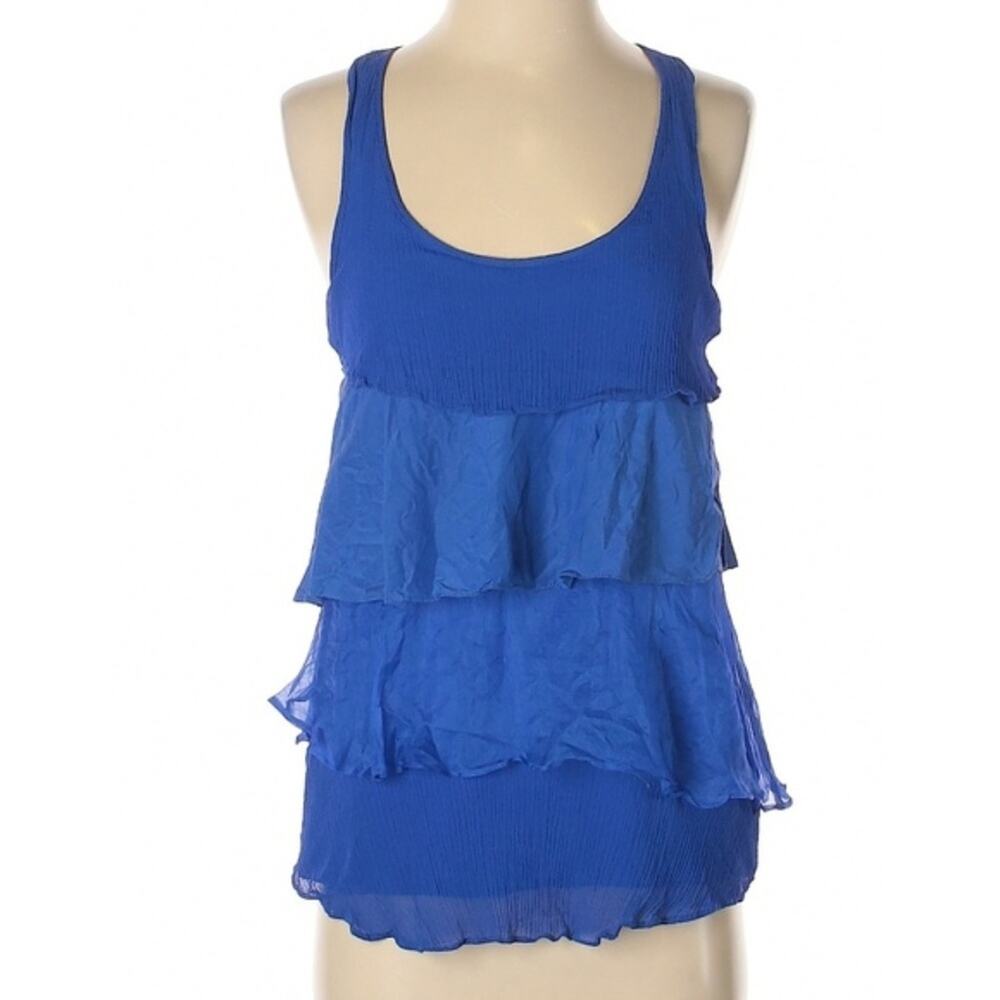 Madison Marcus Azure Blue Silk Tiered Ruffle Tank Top Size Small